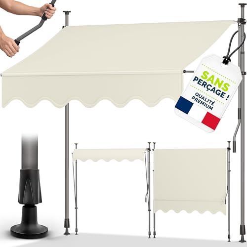 tillvex Store Banne Manuel rétractable avec manivelle pour Le Balcon | Marquise de terrasse sans percement | Marquise Soleil de Balcon auvent téléscopique...
