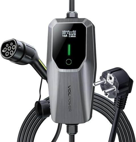 VDLPOWEREU Cargador EV Tipo 2, 3,6 kW Cable de Carga para Auto, Cargador para Vehículos Eléctricos, 16 A, 5M, monofásico, EU Schuko, IP65 (IEC 62196-2)