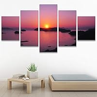 SIGNWIN 5 Panel Canvas Wall Art Skyline Sunset for Home Decorations Ready to Hang - 60