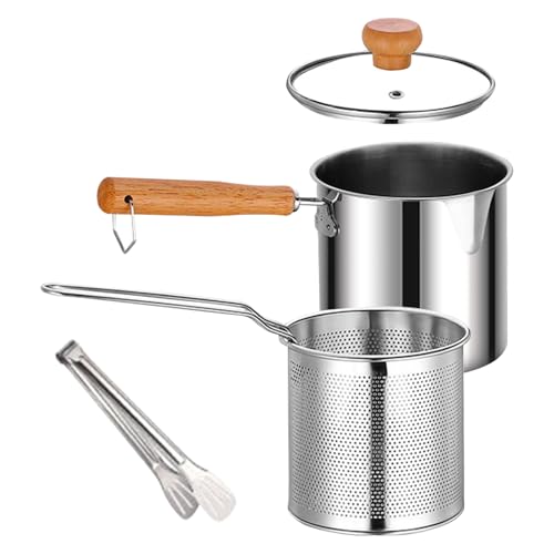 Freidora Acero Inoxidable - Freidora Pequeña Con Cesta, Malla Y Tapa A Prueba De Polvo - Olla Colador Versátil Para Grasa, Freír, Cocinar
