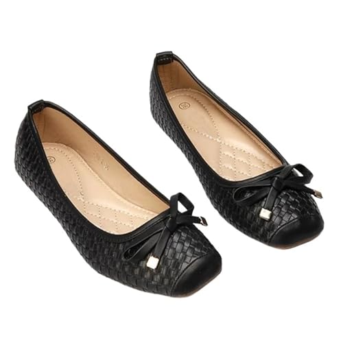 Lady Soft Sole Flats Shoes for Driving Pregnant Woman Shoes Women Autumn Spring Work Shoes Square Toe(Black,7)