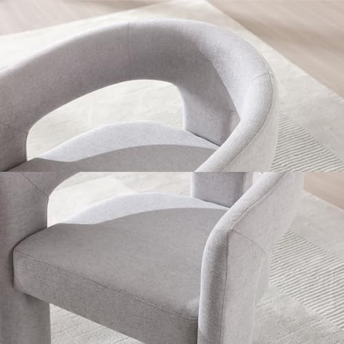 Image of HNY Modern Barrel Kitchen & Dining Room Chairs Set of 6, Chenille Upholstered Accent Chairs with Arm, 18.5'' Wide Side Armchairs Vanity Chairs for Living Room Bedroom Makeup Small Spaces, Grey