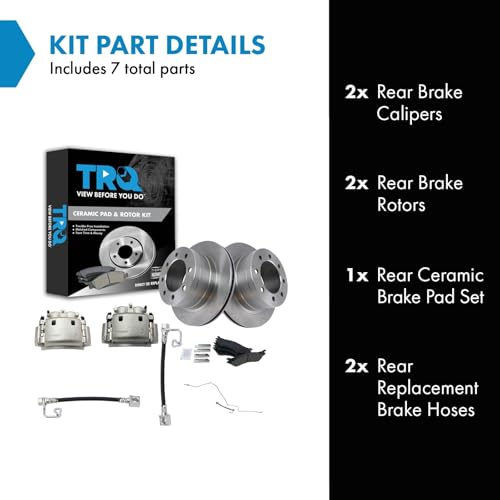Image of TRQ Rear Brake Pad, Caliper, Hose, & Rotor Kit Ceramic Compatible with 2003-2008 Dodge Ram 2500 Ram 3500
