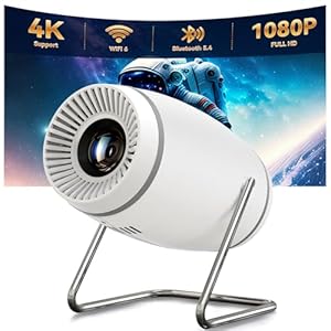 Mini Projektor 4K Mini Beamer WiFi 6 und Bluetooth 5.4, Tragbarer Video Projektor, 130 Zoll Home Cinema Smart Projektor Kompatibel mit HDMI/TV Stick/USB / PS5 (Integrierte App)