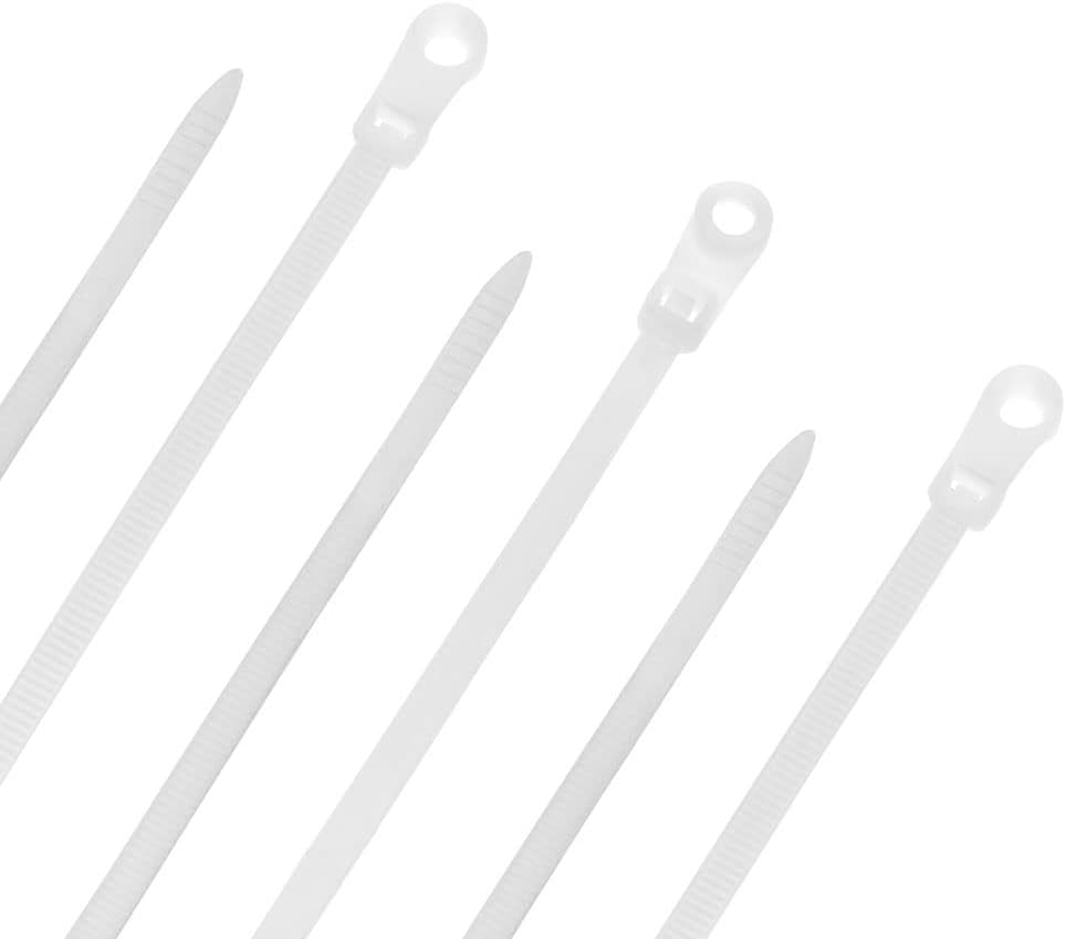 12 Inch Nylon White Mount Head Cable Tie,50 Lbs Tensile, 100-Pack