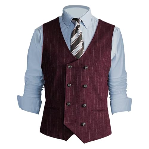 Men's Formal Suit Vest Slim Fit Pinstripe Waistcoat Business Vest for Suit Tuxedo