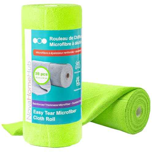 NovaHomeHub - Rollo de 30 paños de microfibra 30 x 30 cm, reutilizables, gruesos y ultra absorbentes, para cocina, pantalla, coche
