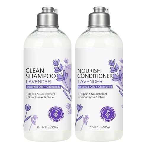 Lavender Shampoo and Conditioner Set Lavender Essential Oil + Chamomile Hair Care Strengthen Nourish Damaged/Dry Hair Strengthen & Prevent Hair Loss Deep Hydration Silky Shine for Women & Girls