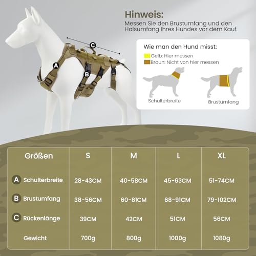 DAISTERN Hundegeschirr Unterstützung Geschirr, Hebegeschirr für Mittelgroße Große Hunde, Sicherheitsgeschirr mit 3 Griffen, Abnehmbare verstellbare Schultergurte und hintere Beingurte