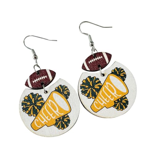 Fuqimanman2020 Wooden Football Earrings Vintage Cheerleader Sport Game Drop Dangle Earring Sports Fans Players Jewelry Gift For Women Teen-Yellow Green cover