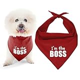Parisian Pet Unisex Dog Bandanas with Printed ' I'm The Boss' Word - Classy Tie-On Adjustable Boss Dog Bandana - Dog Scarf for Small Dogs - Washable Triangle Dog Bib - Red Handkerchief for Pets - S