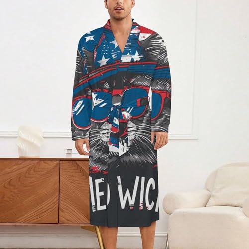 Cat U.S. Flag Meowica Soft Robe Long Sleeve Bathrobes V Neck Sleepwear Spa Robes with Belt Men Woman2