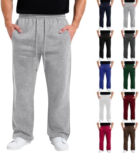 Wide Leg Sweatpants Men Relaxed Fit Fleece Lined Pants Athletic Lounge Pants with Pockets Drawstring Baggy Sweats