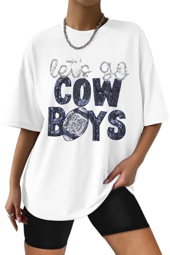 Womens Football Sequin Embroidery Shirts Oversized Vintage Game Day Tshirt Casual Football Season Short Sleeve Tops3