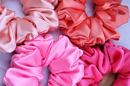 Image of Satin Scrunchies Hair Bands for Women | No-Damage Elastic Hair Ties for Ponytails & Buns | Fluffy & Stylish Rubber Bands | Extra Large Size | Pack of 5