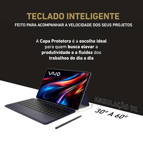 Tablet VAIO TL12 8GB 256GB Octa-Core, Tela AMOLED 12.6” 2.5K, com Teclado de Conexão Inteligente e Caneta Ativa, 5G WiFi, Câmera 13MP + Selfie 12MP, 10.090mAh, Android 15 – Preto