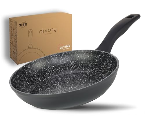 DIVORY Bratpfanne 32cm Induktion – Antihaft Beschichtete große Universalpfanne für alle Herdarten - Sichere Griffe, Spülmaschinen geeignet (Ultime, 32cm)