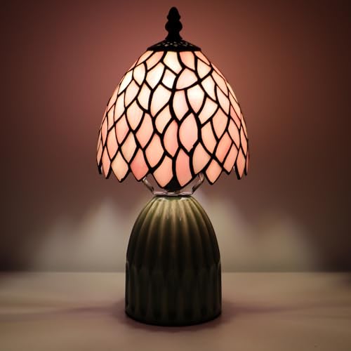 Tiffany-Style Stained-Glass Mushroom Table Lamp 12.5in (Pink Leaf) — view 5
