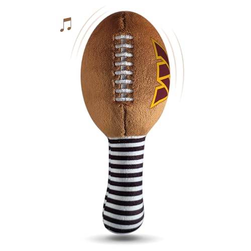 Image of Washington Commanders Plush Football Rattle by Smilo - Officially Licensed NFL Baby Rattle Toy - Soft Baby Rattle with Bell - for Babies and Toddlers from 3 Months
