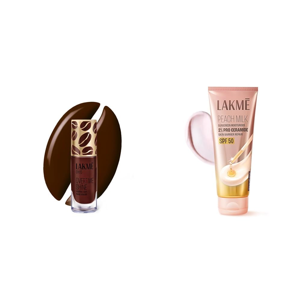 Lakme 9 to 5 Overtime Shine Nail Polish - Coffee Edit-11 Americano Edge 6ml Lakme Peach Milk Sunscreen Moisturiser SPF 50 PA with 2% Pro-Ceramides Peptides-picture-15
