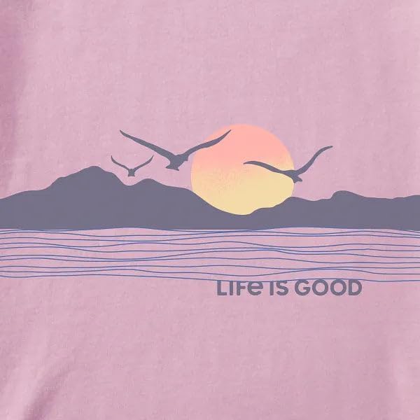 Life is Good. Women's Sunset Seagull Long Sleeve Crusher Boxy Tee, Violet Purple