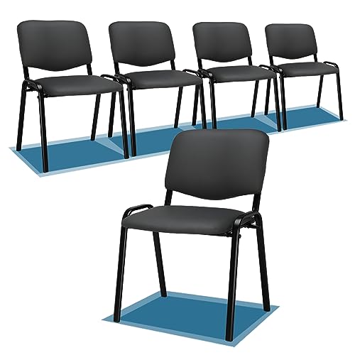 Image of VINGLI Grey Waiting Room Chairs, 5-Pack PU Church Chairs Conference Stackable Office Guest & Reception Stacking for Meeting, Lobby, Simple&Space-Saving Pu-grey
