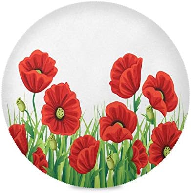 Red Poppy Flower in Spring, Elastic Fitted Edged Round Tablecloth Fade Resistant Anti-Shrink Table Cloth Washable Table Cover for Indoor or Outdoor and Anywhere You Wanna use it, 48"X48"