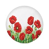 Red Poppy Flower in Spring, Elastic Fitted Edged Round Tablecloth Fade Resistant Anti-Shrink Table C