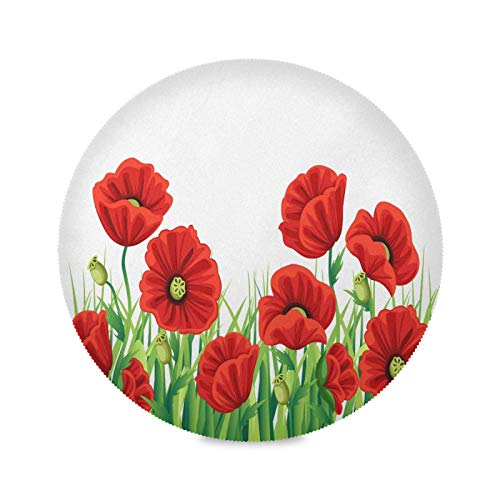 Red Poppy Flower In Spring, Elastic Fitted Edged Round Tablecloth Fade Resistant Anti-Shrink Table Cloth Washable Table Cover For Indoor Or Outdoor And Anywhere You Wanna Use It, 48"X48" #TOP1