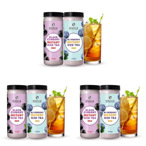 Image of Bevzilla Black Currant & Blueberry Instant Ice Tea Powder Combo - 400g Each Jar | Refreshing Summer Iced Tea Drink | Instant & Easy to Make (Pack of 3)