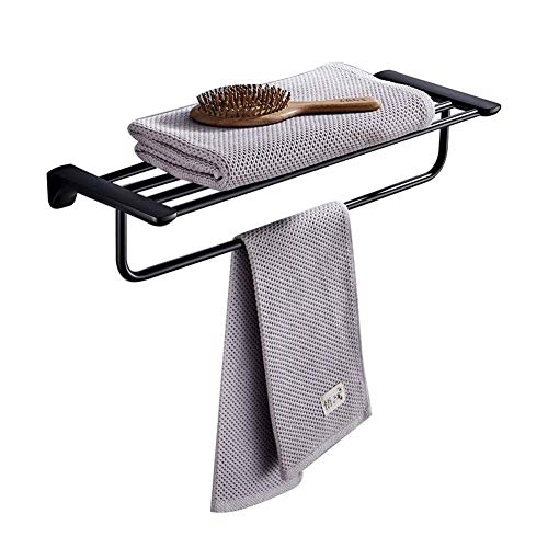 Toallero de acero inoxidable negro con estante doble de pared 2