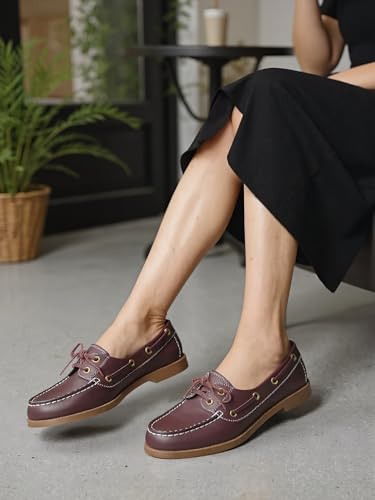 Image of BEST TRENDY Lace-Up Loafers for Women Business Casual Shoes Comfortable & Lightweight Penny Loafers Slip On Work Flats Boat Shoes Women