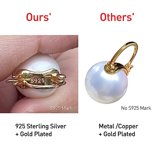 OwMell Elegant 925 Sterling Silver Pearl Drop Earrings Dangle Stud Gold Plated Earrings for Women Large Size 12mm2
