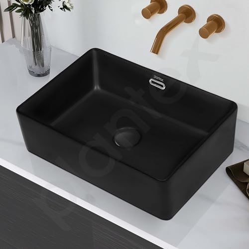 Image of Plantex Basin for Bathroom /Ceramic Washbasin /Rectangle Table Top Wash Basin /Counter Top Basin for Home /Hotel - (Matt Black)