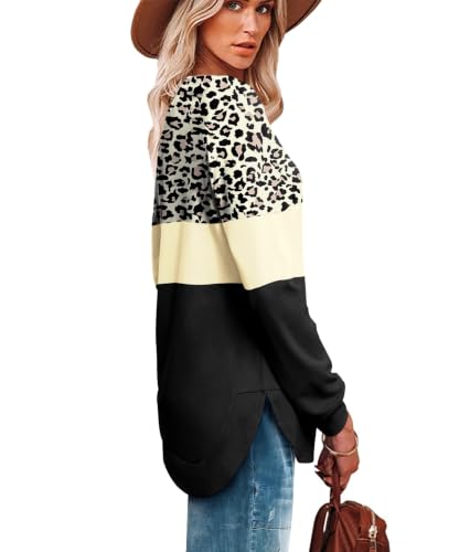 Image of OFEEFAN Womens Sweatshirt Crewneck Long Sleeve Shirts High Low Tops Curved Hem