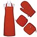 Produktbild myBubo Color Küchen-Set 4 TLG | Schürze Kochschürze 11 Farben Latzschürze Backhandschuh 100% Baumwolle - Topflappen Küchenschürze Küchenhandschuh Orange
