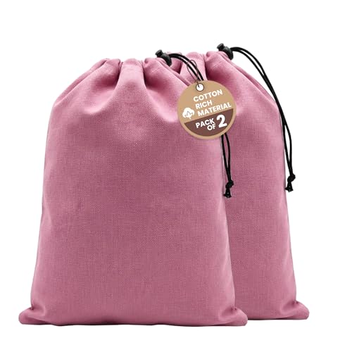 Image of LFH Cotton Rich Shoe Storage Bags with Drawstring, Dustproof Breathable Reusable Organizer, Perfect For Travel, Dorm, Hotel, College, Gym, Easy to Carry, Machine Washable 12 inchx17 inch (Pack of 2) - Pink