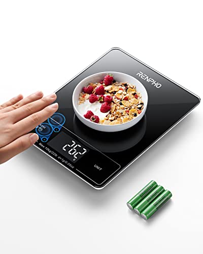 RENPHO Food Scale with Touchless Tare Design, Digital Kitchen Scale for Food Ounces and Grams, Food Weight Scale for Weight Loss, Baking, Cooking, Precise Graduation, Black