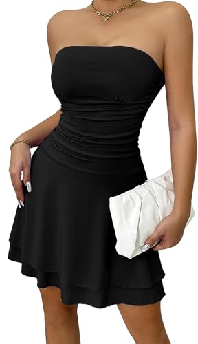 Robe sans bretelles mini et jupe amincissante en maille plissée légère L