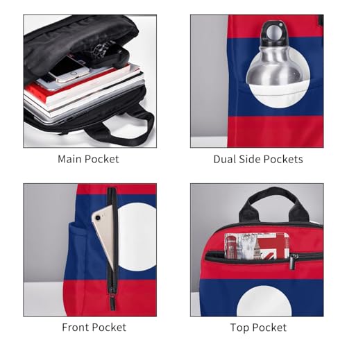 Sac à dos imprimé drapeau du Laos léger et noir de taille unique - 5