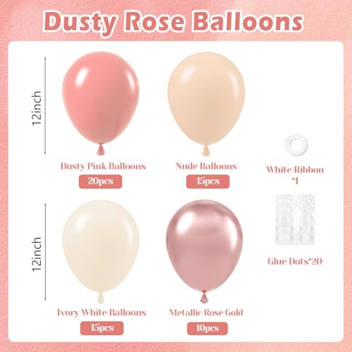 Image of 12inch Dusty Pink Balloons with Nude Ivory White Rose Gold Balloons | Boho, Baby Shower, Birthday, Wedding, Bridal Shower Party Decorations