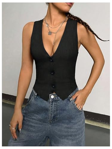 Floerns Women's Casual Button Up Sleeveless Suit Jacket V Neck Dressy Vest Waistcoat4