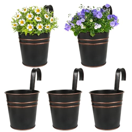 BOFUNX 5er Set Hängender Blumentopf Metall Vintage Style Balkon Hängetöpfe Blumentöpfe zum Aufhängen mit Haken Für Dekotation Balkon Draussen Innenwand Garten Wand(Ø 10/7.5cm, H 10cm)
