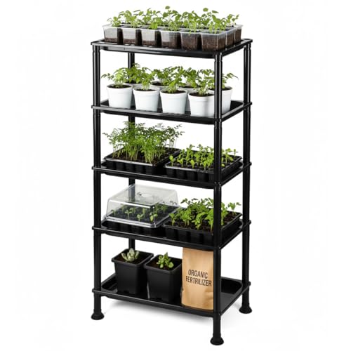 RooTrimmer 5-Tier Seed Starter Trays Plant Stand with Bottom-Watering Design Reinforced Thickened Shelf for Small Pots Balcony/Indoor Seed Starting & Greenhouse Black