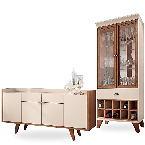 Kit Para Sala de Jantar Aparador 04 Portas Havana B01 com Cristaleira Luma Off White Nature - Lyam Decor 1 41qndliof0L
