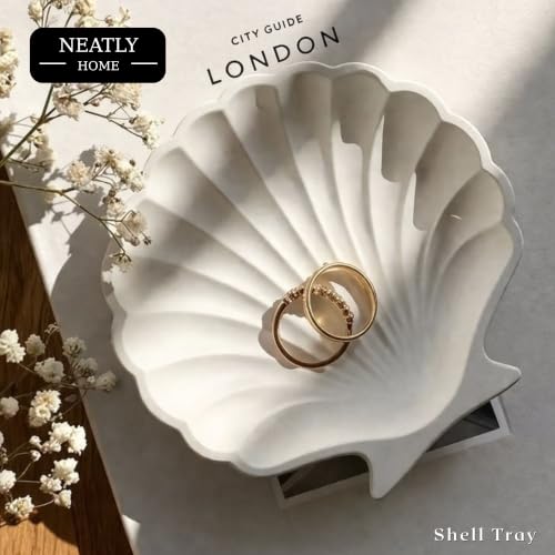Image of Aesthetic Handmade Small Shell Trinket Tray Handmade | Jewelry Organizer | Vanity Tray for Women | Minimalist Home Decor, Candle Holder & Multipurpose - (10 x 10 cm)