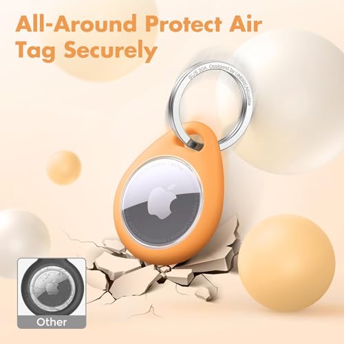 Image of UNBREAKcable Holder for Apple AirTag with 304 Stainless Steel Keychain Key Ring - 4 Pack [Fit Tightly Design] [Easy to Install] [Hold Air Tag Securely] Waterproof TPU Shell Protective Case, 4 Color