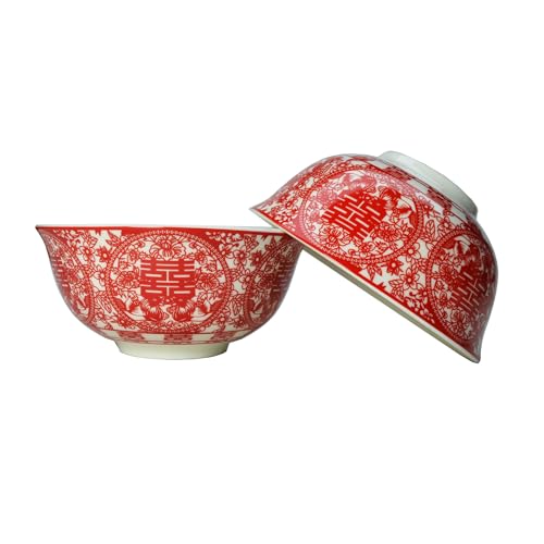 Image of Liang baobao Chinese Wedding Tea Gift Set Gaiwan Bowl Spoon Porcelain Tableware Double Happiness for Men Women Couple Wedding Party (6 /Set Paper-cut double happiness)