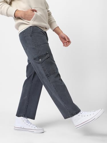 Image of Urbano Fashion Men's Loose Mid Rise Baggy Fit Cargo Jeans with 6 Pockets Non-Stretchable