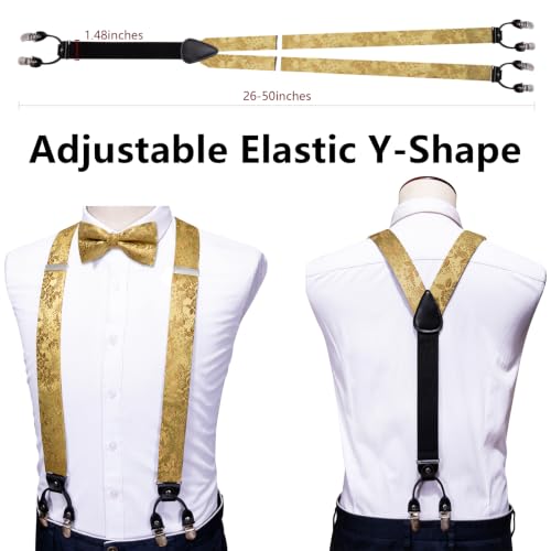 Image of YOHOWA Men Suspenders 6 Clips Strength Adjustable Y Braces Pre-Tied Bow Tie Set Formal Wedding Party
